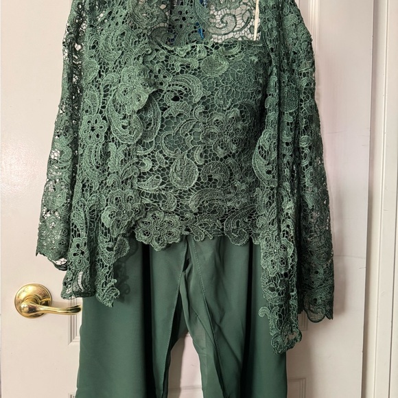 NWT Lan Ting elegant 3pc chiffon & lace  green mother of the bride/groom M - Picture 1 of 16